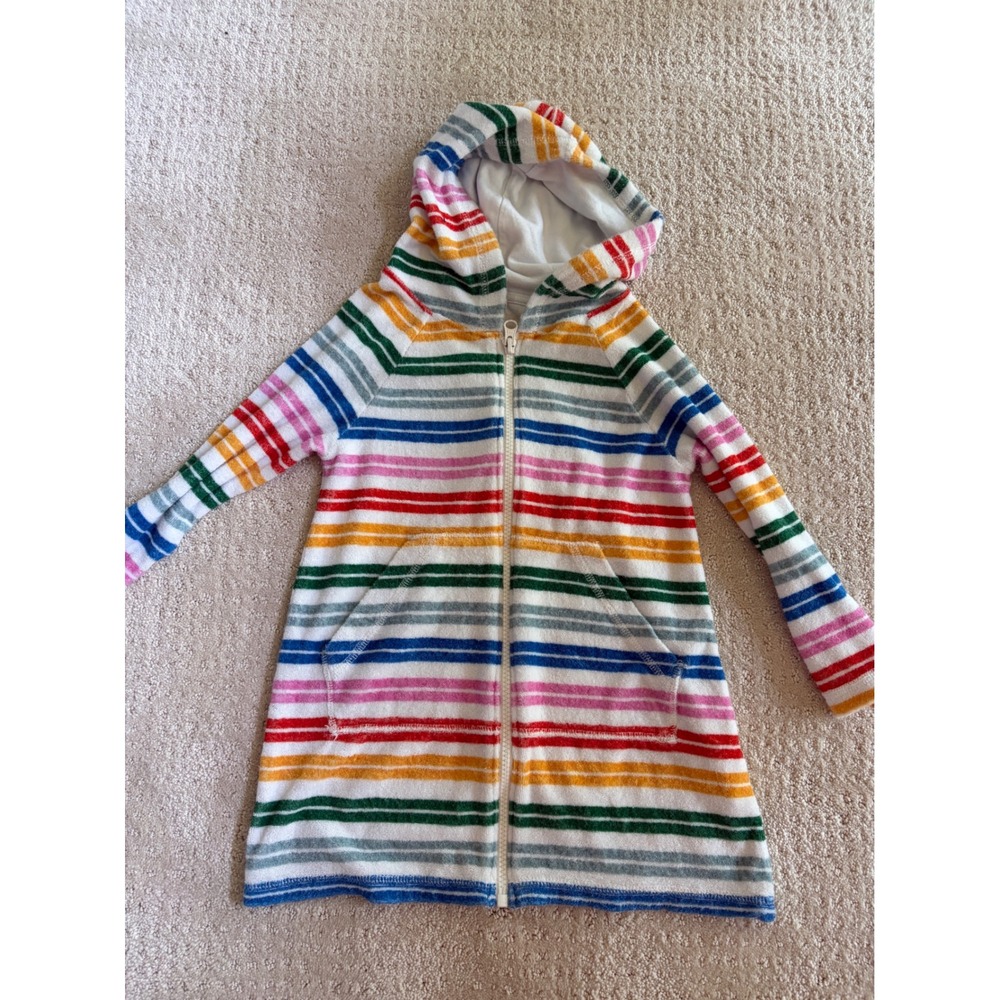 Hanna Andersson Kids Rainbow Stripe Terry Cloth Zip Up Hooded Cover Up Size 4
